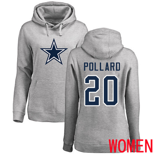 Women Dallas Cowboys Ash Tony Pollard Name and Number Logo #20 Pullover NFL Hoodie Sweatshirts